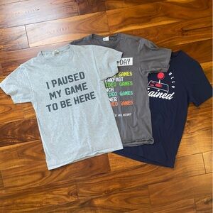 Lot of 3 EUC Size Small Gamer Short Sleeve T-shirts, Gray & Navy Blue Old Navy